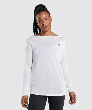 Dámské Long Sleeve Gymshark Tréninková Oversized Bílé | CZ 3519CTV